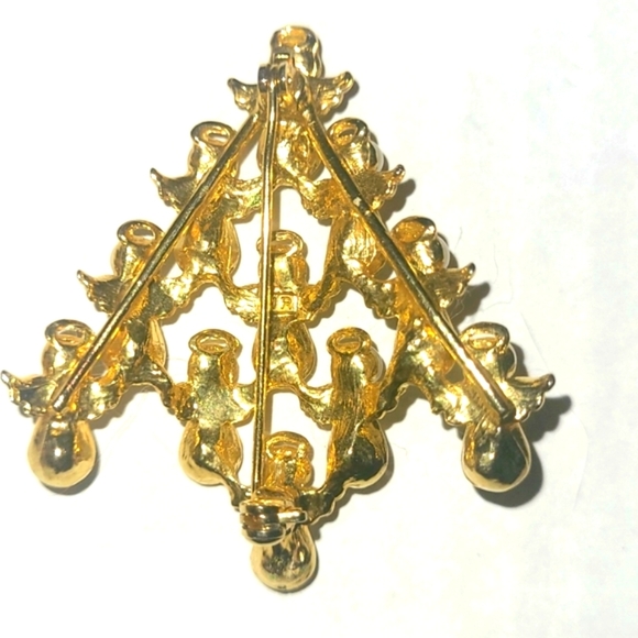 Kim Rogers Christmas Tree Brooch Gold Crystal Pearl Bead Holiday Jewelry Elegant - Picture 2 of 2